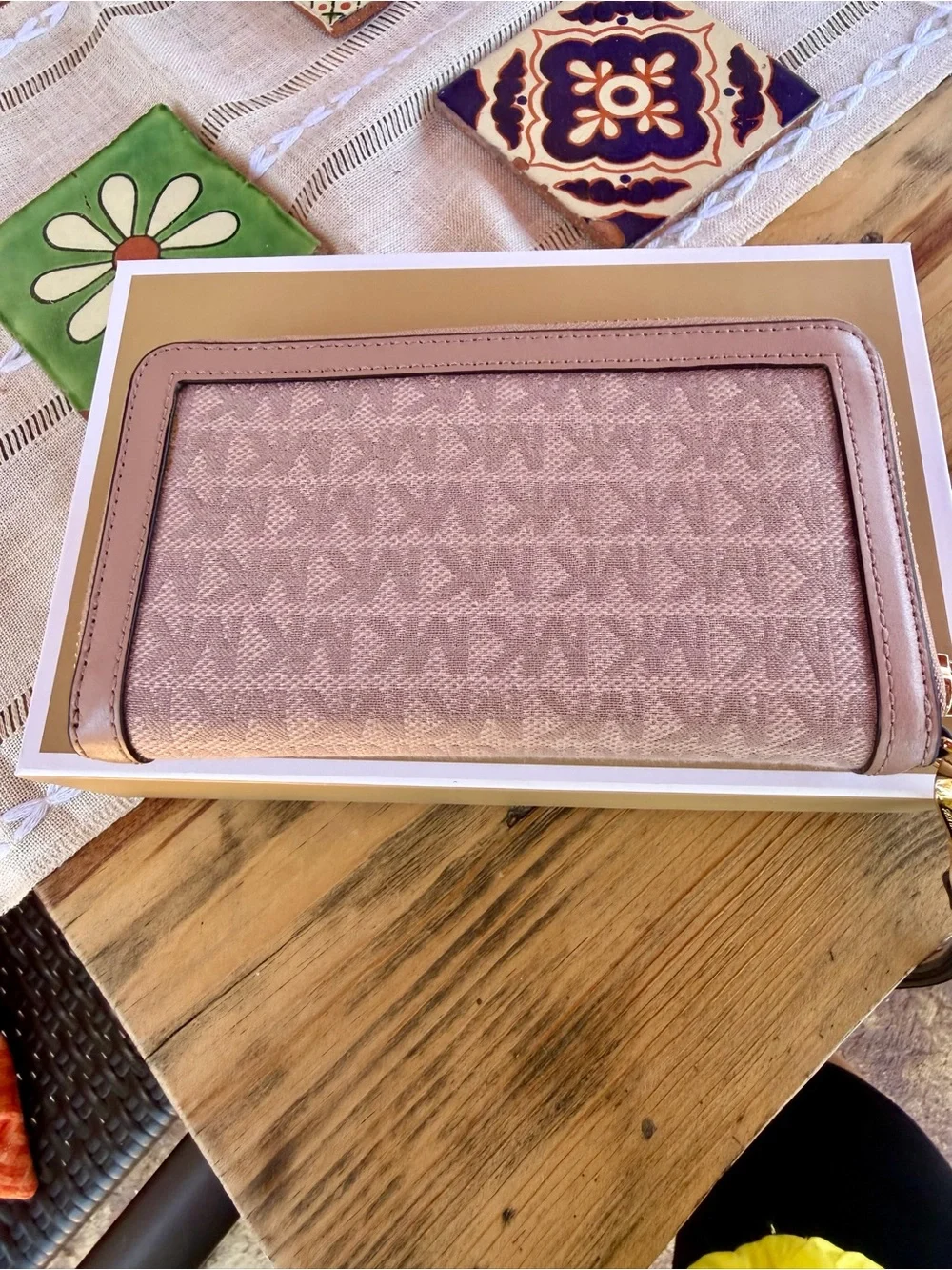 Michael Kors Blush Pink Zip Wristlet Wallet with Logo Plaque